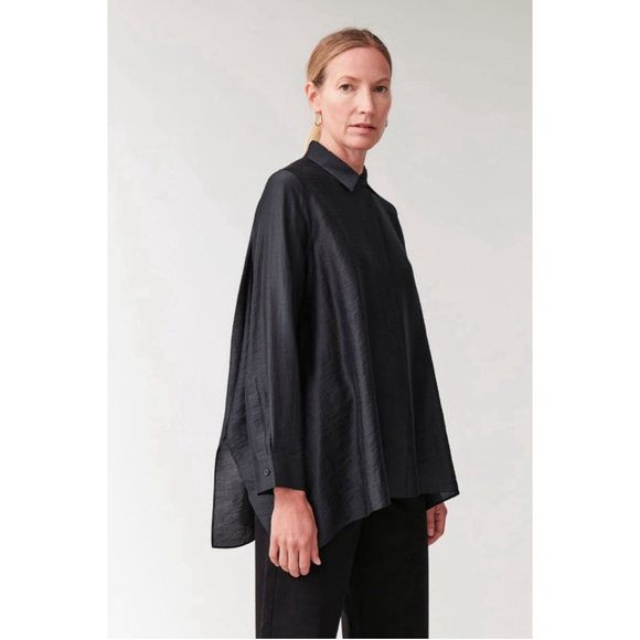 COS Tops - COS Button Up Shirt Women's 4 Midnight Blue Crinkled Draped Shirt